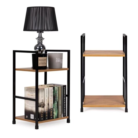 Moderne bokhylle i tre, nattbord med 2 hyller, LOFT