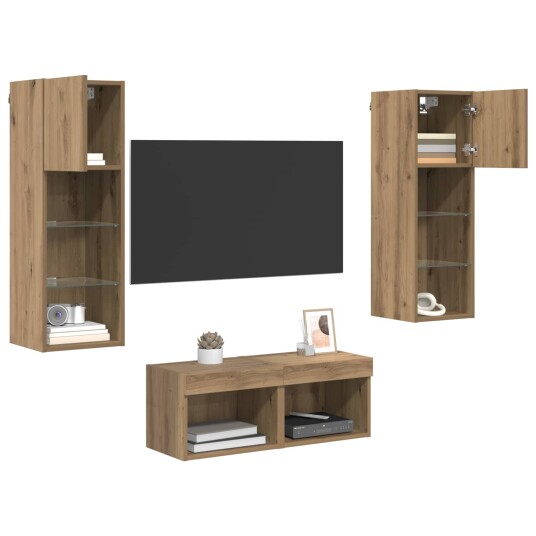  TV Veggskap 4 pcs Svart Eik 40 x 30 x 30 cm Konstruert tre