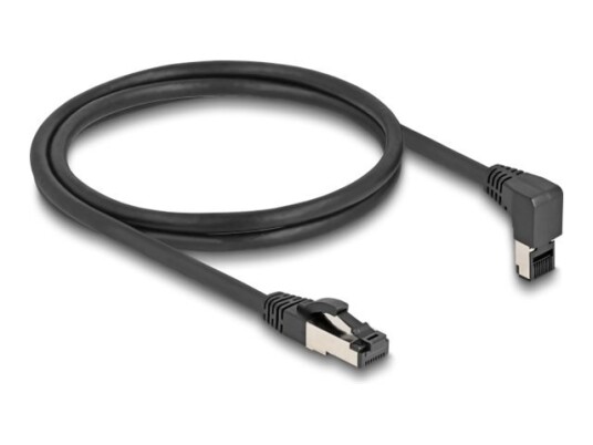 Delock Nettverkskabel Rj-45 Hann Oppvinklet Til Rj-45 Hann Rett 1 M 6.2 Mm S/Ftp Cat 8.1 Uten Hindringer Med Støvel Halogenfri Svart