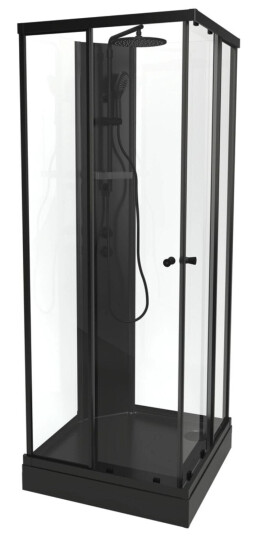 Vikingbad Sofia Rett Pluss Dusjkabinett - Svart Søyle Matt / 90x90cm Hvit Glass Vikingbad Sofia Rett Pluss Dusjkabinett - Svart Søyle Matt / 90x90cm Hvit Glass