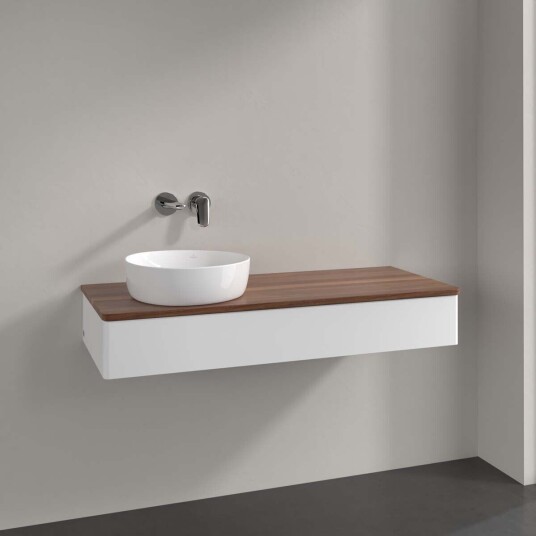 Villeroy & Boch Antao Servantskap med 1 skuff 120x50x19 cm u/lys Hvit Matt/Valnøtt Villeroy & Boch Antao Servantskap med 1 skuff 120x50x19 cm u/lys Hvit Matt/Valnøtt