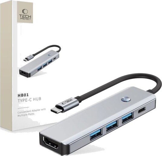 Tech-Protect HB01 5-i-1 USB-C Hubadapter med HDMI 4K 60Hz og 100W PD - Plassgrå Tech-Protect HB01 5-i-1 USB-C Hubadapter med HDMI 4K 60Hz og 100W PD - Plassgrå