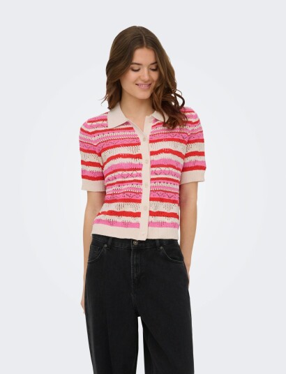 ONLY Onllula Polo S/S Cardigan Knt Noos   Red   M