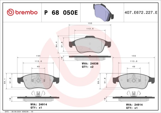Bremseklosser BREMBO P 68 050E