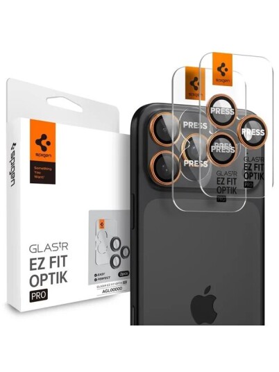 Spigen Optik Pro EZ Fit Kamera Linsebeskytter 2-Pack for iPhone 17/16/15/14 Pro - Oransje
