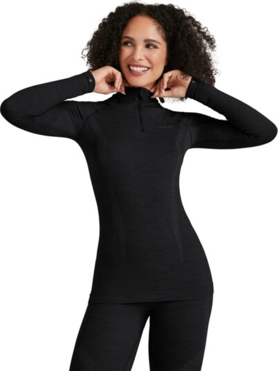 Falke Women's Long Sleeve Zip Wool-Tech XS, Black Falke Women's Long Sleeve Zip Wool-Tech XS, Black