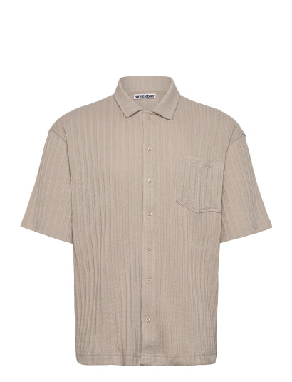 Weekday Knitted Short-Sleeved Button-Up Shirt - Beige - XS