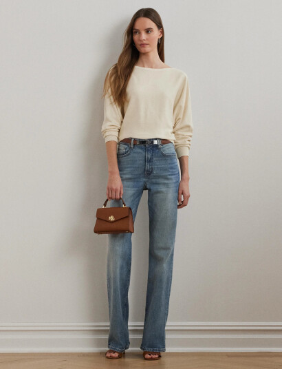 Lauren Ralph Lauren Cotton Blend Dolman Sleeve Sweater Cream L