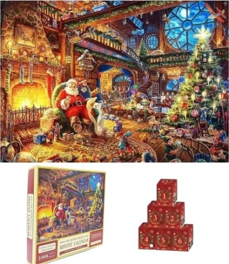 Puslespill Adventskalender 2026 Julepuslespill 1008 Biter Julenissen 24 Bokser Flerfarget