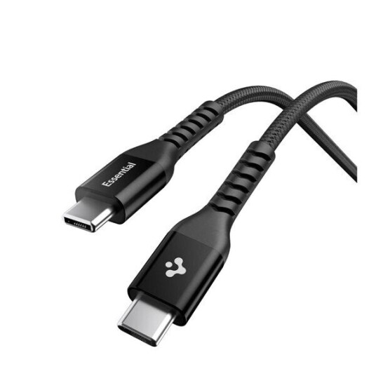 Spigen 100W USB-C til USB-C Kabel 1m Svart med Stofffinish Spigen 100W USB-C til USB-C Kabel 1m Svart med Stofffinish