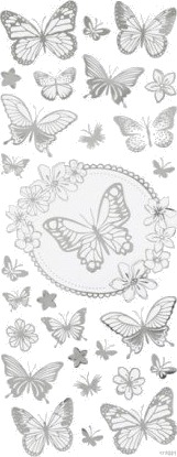 Diverse Stickers sommerfugl ark 10x24 cm ca 28 stk sølv 1 ark
