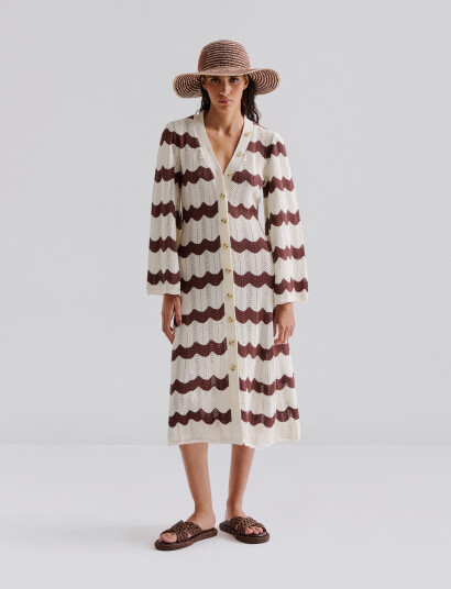 Malina Isobel Wide Sleeve Knitted Midi Dress - Brown - L Malina Isobel Wide Sleeve Knitted Midi Dress - Brown - L