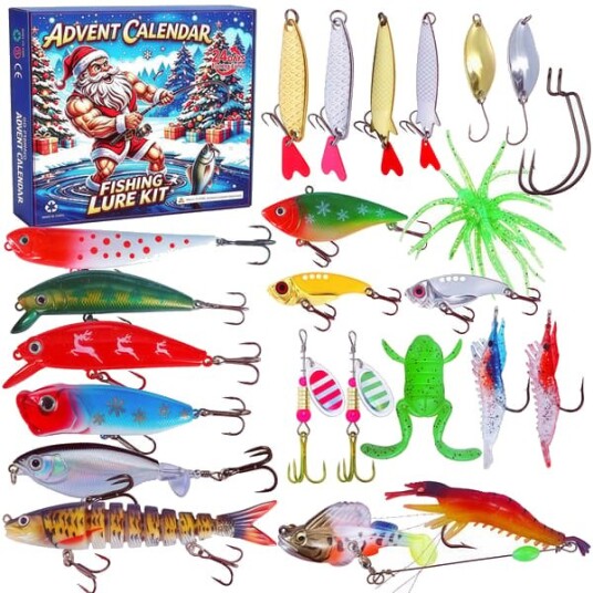 Fisketema adventskalender 2026 Nyhet 24 dagers nedtelling til jul adventskalender med fiskeutstyr som gave til menn C