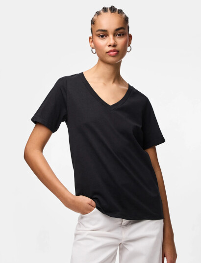 Pieces Pcria Ss V Neck Solid Tee Jrs Noos Bc Black M