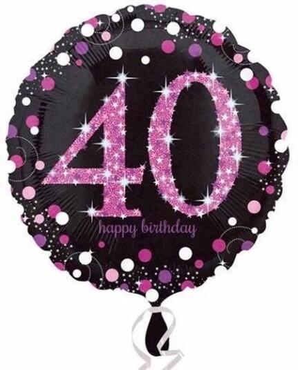 Amscan 40 Års Feiring Svart og Rosa Holografisk Folieballong 45 cm