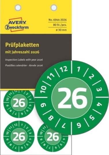 Inspektionsetiketter Avery 6944 2026 30X30mm Green Antal Etiketter Pr. Ark : 8 Pakke A 10 Stk