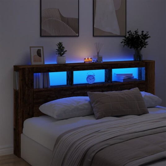  Sengegavl med LED gammelt tre 200x18,5x103,5 cm konstruert tre 8721158446794