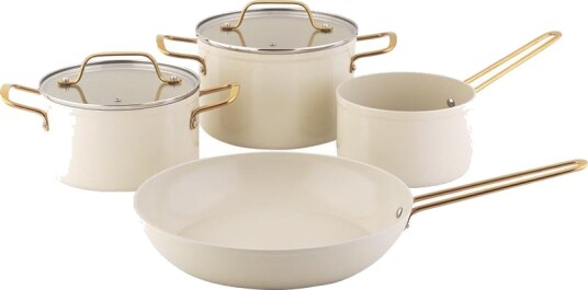 Nova Faye Grytesett +Stekepanne 28cm Keramisk Belegg 6 Deler Krem
