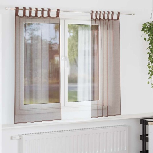 Voile gardiner med stanglommer 2 stk brun 8721158551870