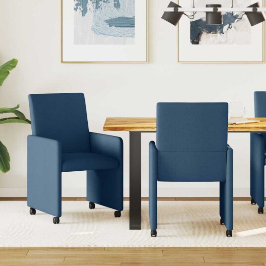 Spisebordsstoler med hjul 2 pcs Blå 57 x 66 x 94 cm stoff Spisebordsstoler med hjul 2 pcs Blå 57 x 66 x 94 cm stoff