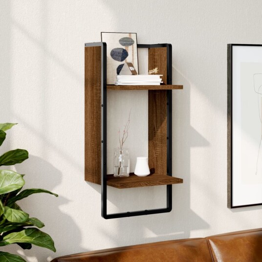 Vegghylle med stang brun eik 30x25x65 cm 8721012046368