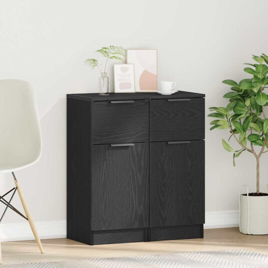 Skap med skuff 2 pcs Svart eik 30 x 30 x 70 cm Konstruert tre