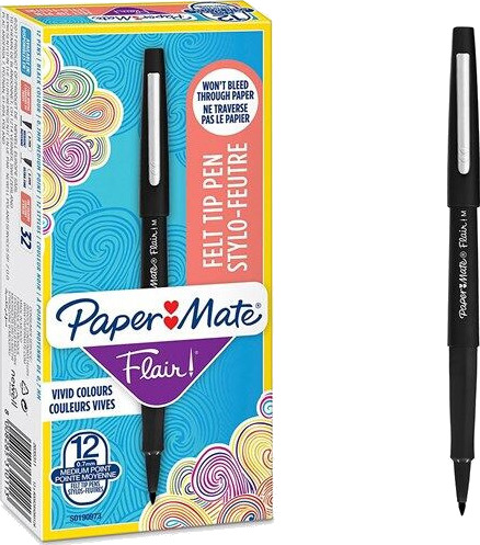 Paper Mate Flair Felt Tip Pens Medium Point 0.7mm Svart 12 Count Paper Mate Flair Felt Tip Pens Medium Point 0.7mm Svart 12 Count