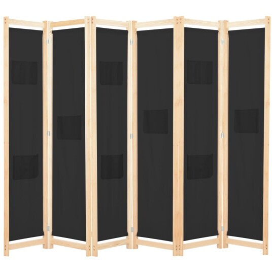 vidaXL Romdeler 6 paneler svart 240x170x4 cm stoff
