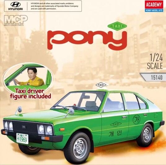 Academy Hyundai Pony Gen 1 Taxi Modellbil Byggesett 1:24 Academy Hyundai Pony Gen 1 Taxi Modellbil Byggesett 1:24