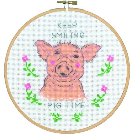 Permin Broderisett Keep smiling pig time Ø18