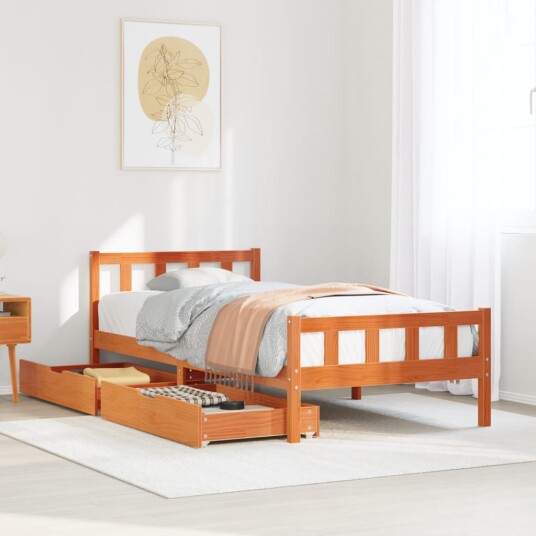 Sengeramme uten madrass voksbrun 90x190 cm heltre furu