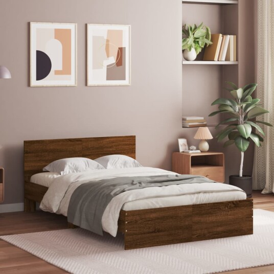 vidaXL Sengeramme med hodegavl brun eik 120x190 cm 8721012247345