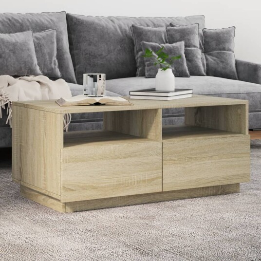 Salongbord med LED-lys sonoma eik 90x49x40 cm 839835