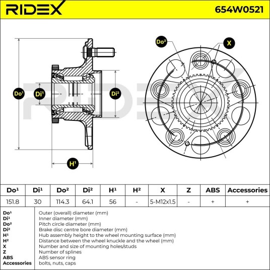 RIDEX 654W0521 Hjullager