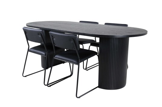 Venture Design Bianca & Kenth spisegruppe Svart/svart 4 stoler & bord 200 x 90 cm