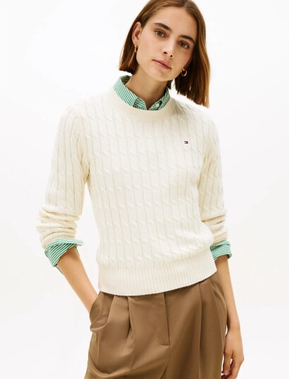 Tommy Hilfiger Co Cable Mid Gg C Nk Ls Swt Cream XL