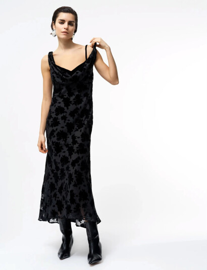 French Connection Kara Burnout Twisted Midi Dres - Black - 38