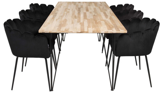 Venture Design Bali & Limhamn spisegruppe Natur/svart 6 st stoler & bord 200 x 90 cm