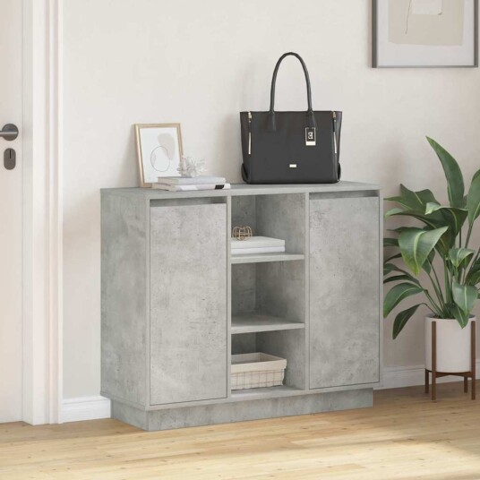 Sideboard med LED Betonggrå 90x32x75 cm Konstruert tre