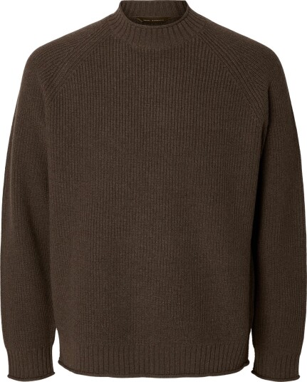 Selected Slmdomestic Ls Knit Crew Neck Brown L
