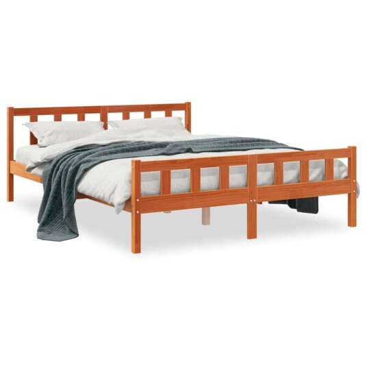 vidaXL Sengeramme med hodegavl voksbrun 150x200 cm heltre furu 8721012315129