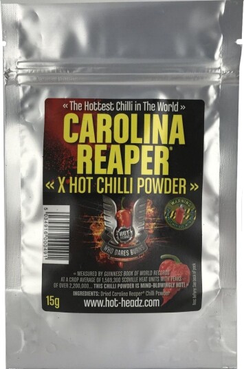 Who Dares Burns! Carolina Reaper X Hot Chilli Powder   Ekstremt Sterkt Carolina Reaper Chilipulver 15 gram