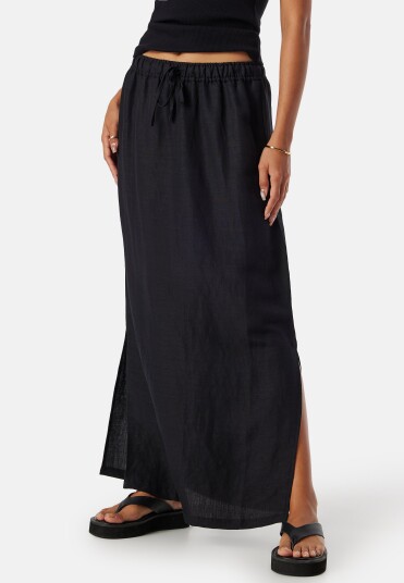 BUBBLEROOM Linen Blend Maxi Skirt Black XL