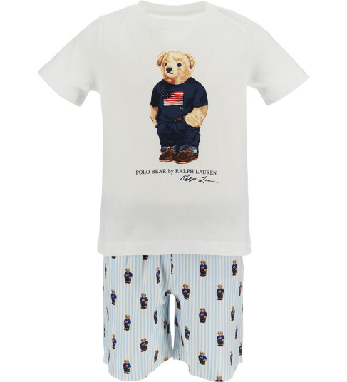 Polo Ralph Lauren White / Elite Blue Ss Bjørn Tee Og Kort Sett 12 år