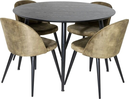 Spisegruppe Venture Home Dipp Ø115 cm med 4 Velvet Stoler