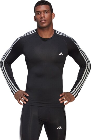 adidas Techfit 3 Stripes Langermet Baselayer Trenings T skjorte Herre Svart S