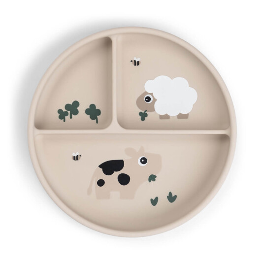 Done by Deer Stick&Stay Compartment Plate Tiny Farm Sand - Beige - Ø18X H 3CM Done by Deer Stick&Stay Compartment Plate Tiny Farm Sand - Beige - Ø18X H 3CM