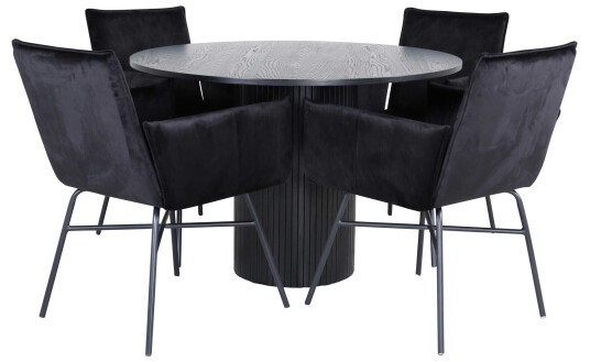 Venture Design Bianca & Petra spisegruppe Svart/svart 4 stoler & bord 110 cm