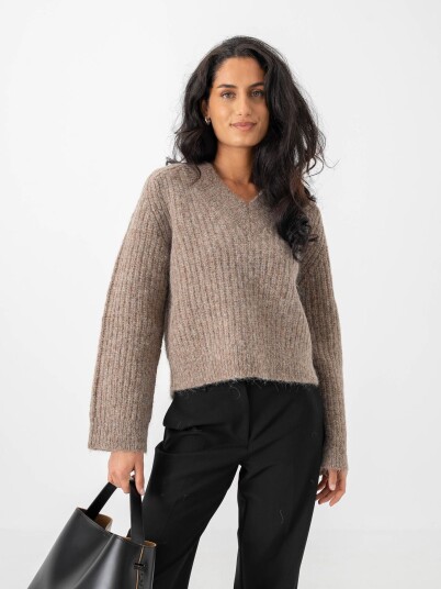 Selected Femme Anjuli Long Sleeve Knit V Neck Brun XXL