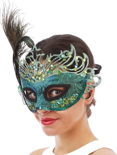 Ptit Clown Halvmaske Påfugl Glitter med Fjær One size 23375